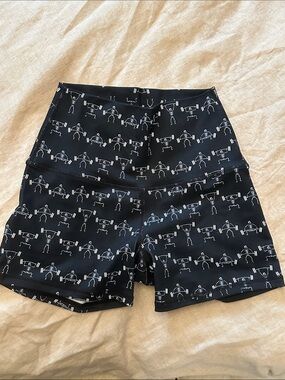 Born Primitive Black High-Waist Athletic Shorts with Skeleton Weightlifter Print